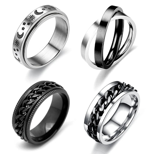 Figet Spinner Rings For Women & Men Stainless Steel Rotate Freely Spinning Anti Stress Accessories